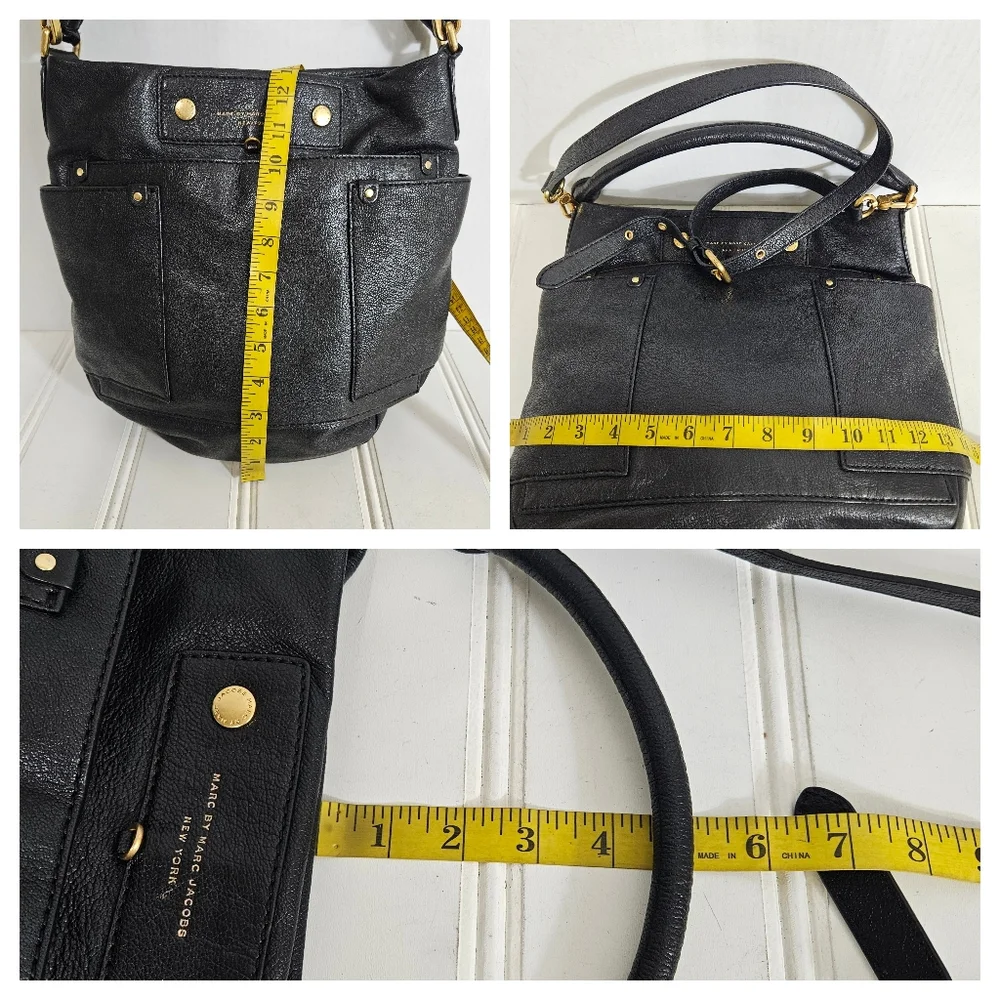 Marc by Marc Jacobs Black Goat Leather Hobo Crossbody Bag Zip Slouchy